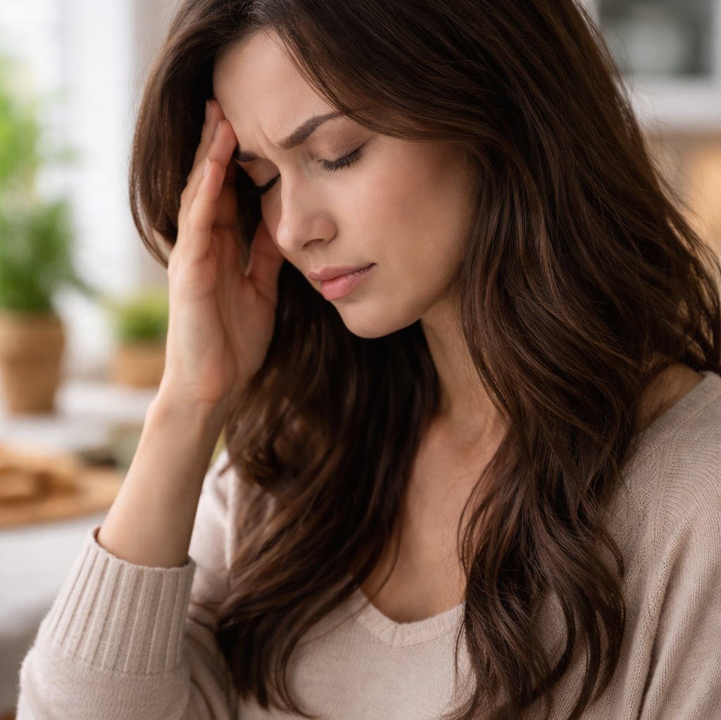 Woman with headache due to mould illness